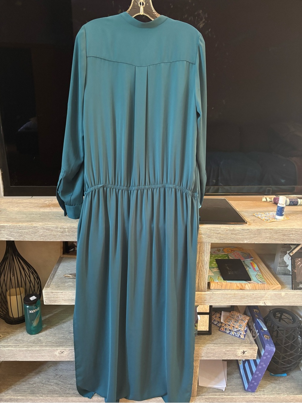 Vince Teal Long-Sleeve Drawstring Maxi Dress with Side Slits - Picture 5 of 11
